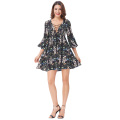 Kate Kasin Sexy Women&#39;s Floral Pattern 3/4 Robe à encolure profonde V-Neck Mini-robe KK000664-1